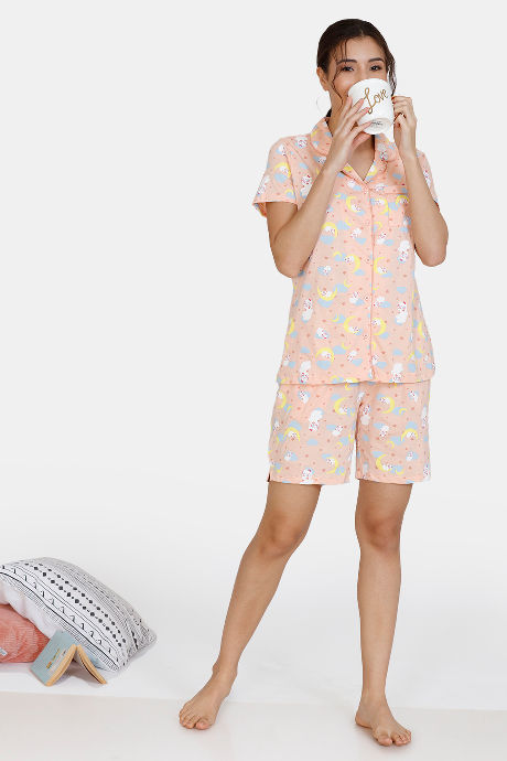 Zivame Three Musketeers Cotton Shorts Set - Peach — image 4