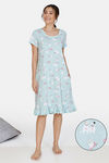 Zivame Three Musketeers Cotton Knee Length Nightdress - Blue — thumbnail 1
