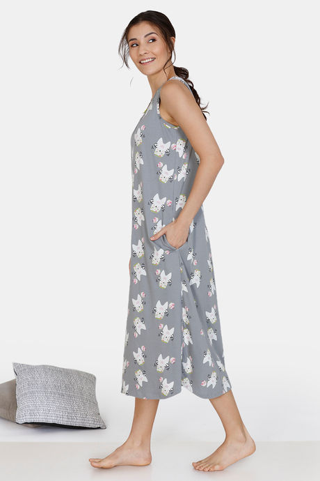Zivame Three Musketeers Cotton Mid Length Nightdress - Grey — image 2