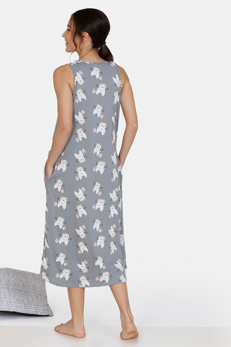 Zivame Three Musketeers Cotton Mid Length Nightdress - Grey — image 3