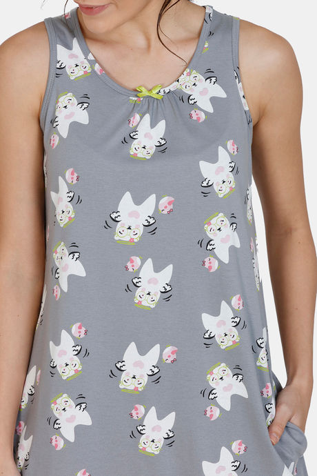Zivame Three Musketeers Cotton Mid Length Nightdress - Grey — image 5