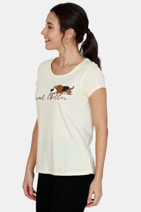 Zivame Graphic Print Cotton Top - Yellow — image 2