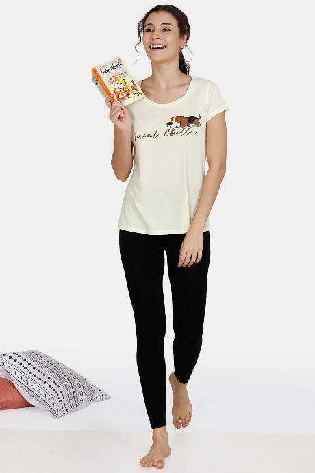 Zivame Graphic Print Cotton Top - Yellow — image 4