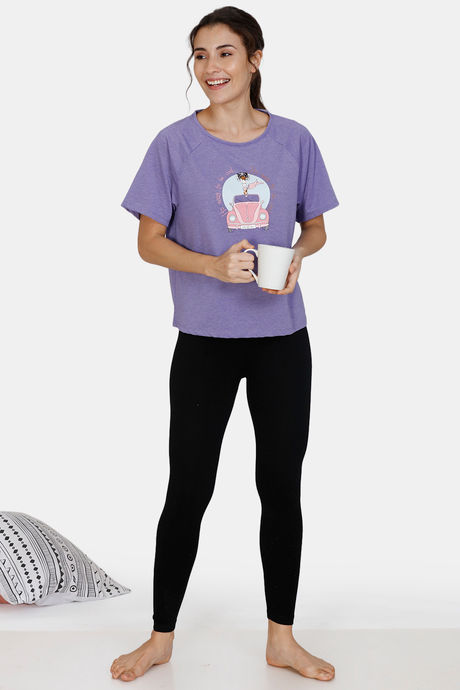 Zivame Grapic Print Cotton Top - Purple — image 4