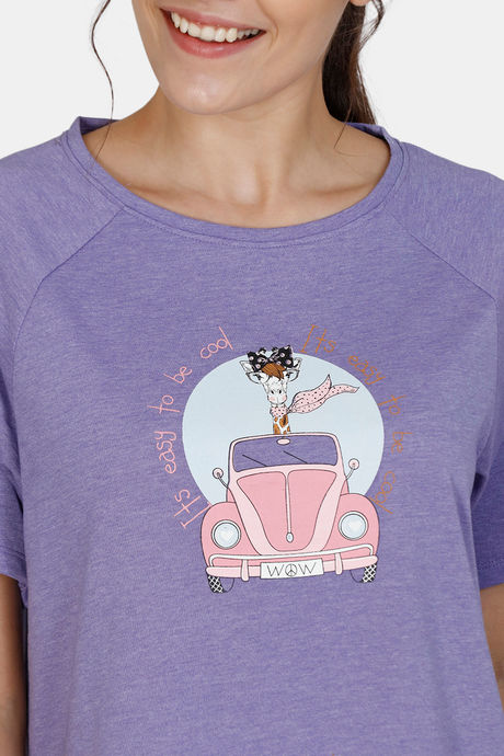 Zivame Grapic Print Cotton Top - Purple — image 5