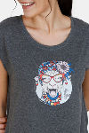 Zivame Graphic Print Poly Cotton Top - Grey Melange — thumbnail 5