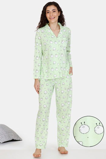 Zivame Crazy Farm Cotton Pyjama Set - Green