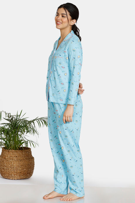 Zivame Crossword Cotton Pyjama Set - Blue — image 2