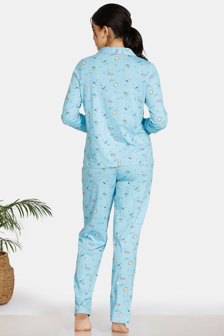 Zivame Crossword Cotton Pyjama Set - Blue — image 3