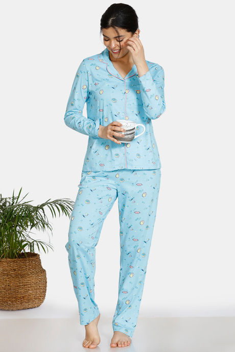 Zivame Crossword Cotton Pyjama Set - Blue — image 4