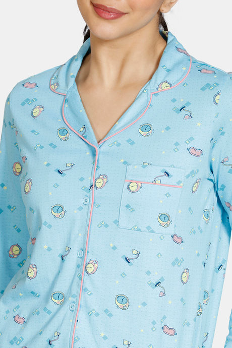 Zivame Crossword Cotton Pyjama Set - Blue — image 5