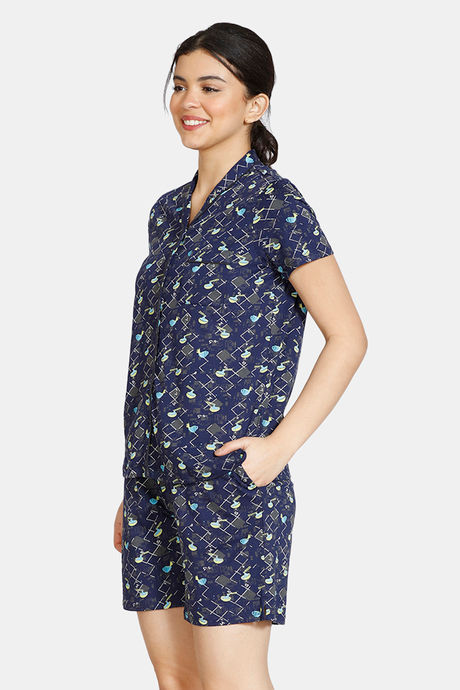 Zivame Crossword Cotton Shorts Set - Navy Blue — image 2