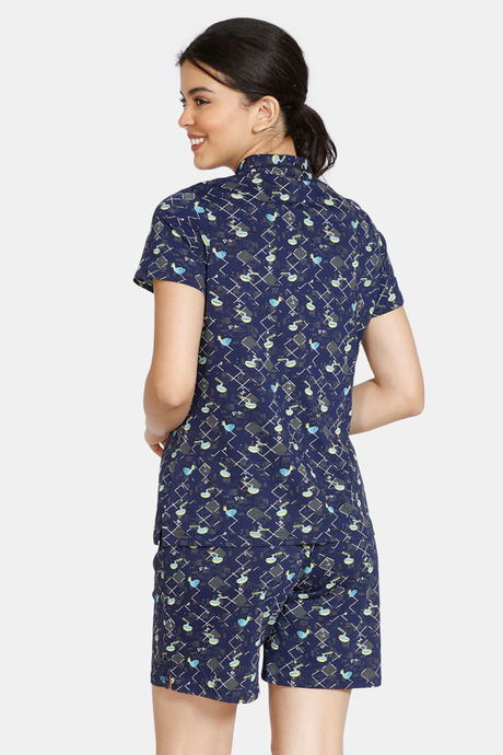 Zivame Crossword Cotton Shorts Set - Navy Blue — image 3