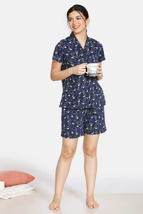 Zivame Crossword Cotton Shorts Set - Navy Blue — image 4