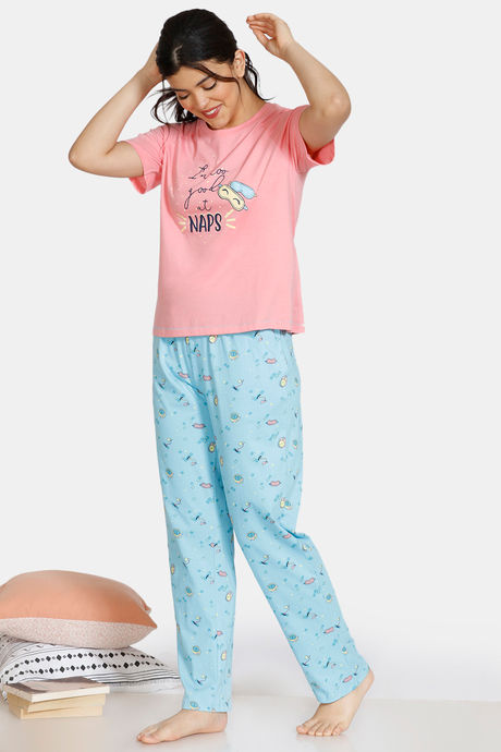 Zivame Crossword Cotton Pyjama Set - Blue — image 2
