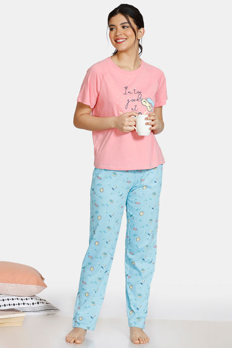 Zivame Crossword Cotton Pyjama Set - Blue — image 4
