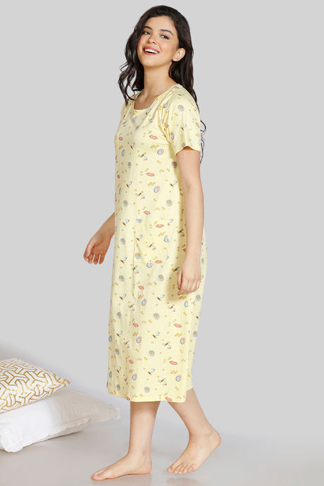 Zivame Crossword Knit Cotton Mid Length Nightdress - Yellow — image 2