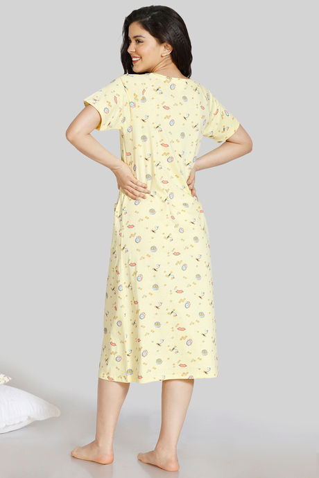 Zivame Crossword Knit Cotton Mid Length Nightdress - Yellow — image 3