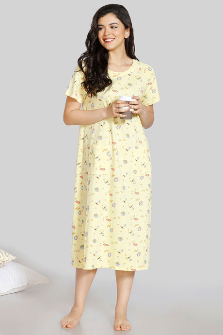Zivame Crossword Knit Cotton Mid Length Nightdress - Yellow — image 4