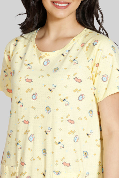Zivame Crossword Knit Cotton Mid Length Nightdress - Yellow — image 5