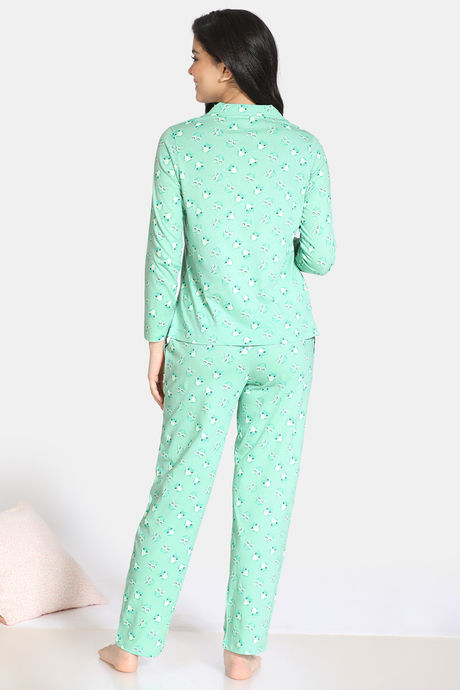 Zivame Sleepy Owl Cotton Pyjama Set - Green — image 3