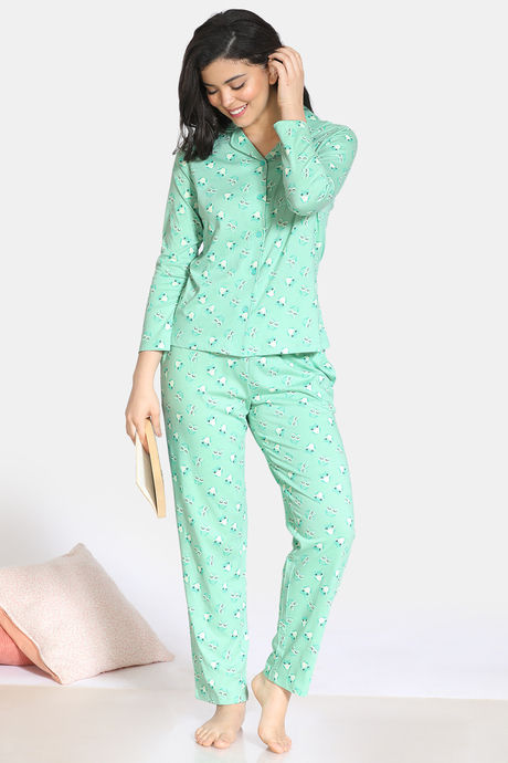 Zivame Sleepy Owl Cotton Pyjama Set - Green — image 4