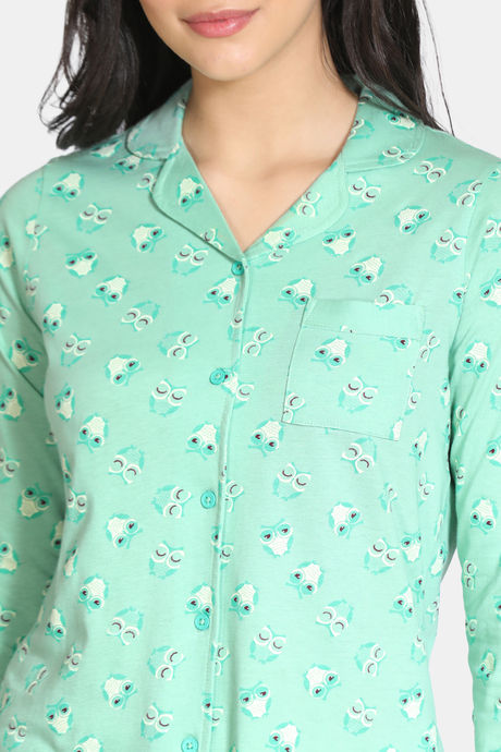 Zivame Sleepy Owl Cotton Pyjama Set - Green — image 5