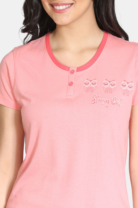Zivame Sleepy Owl Cotton Pyjama Set - Pink Ice — image 5