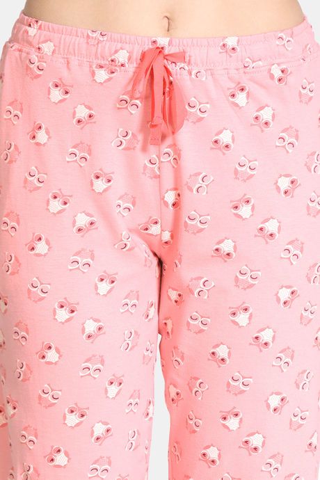 Zivame Sleepy Owl Cotton Pyjama Set - Pink Ice — image 6