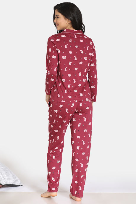 Zivame Pretty Pigs Cotton Pyjama Set - Rhododendron — image 3