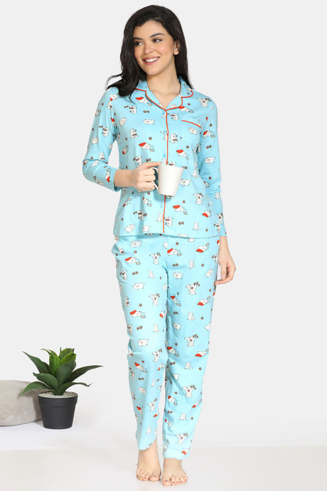 Zivame Pretty Pigs Cotton Pyjama Set - Plume — image 4