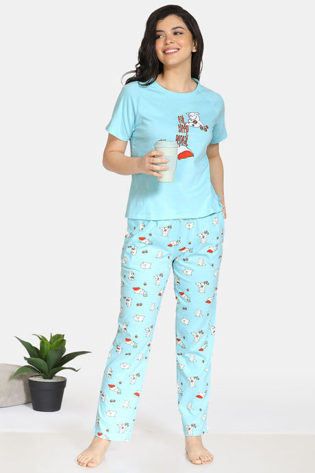 Zivame Pretty Pigs Cotton Pyjama Set - Plume — image 4