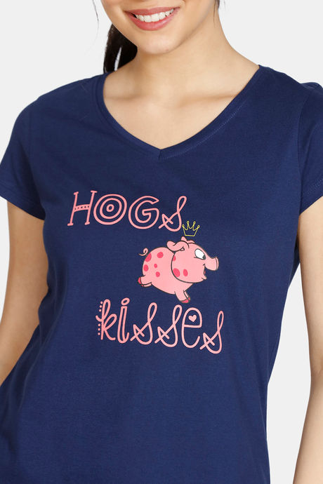 Zivame Pretty Pigs Cotton Pyjama Set - Navy Blue — image 5