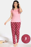 Zivame Pretty Pigs Cotton Pyjama Set - Rhododendron — thumbnail 1