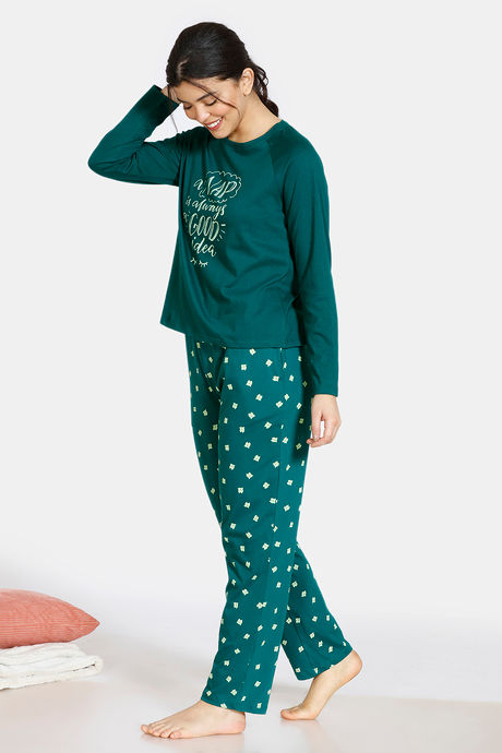 Zivame Pretty Pigs Cotton Pyjama Set - Green — image 2
