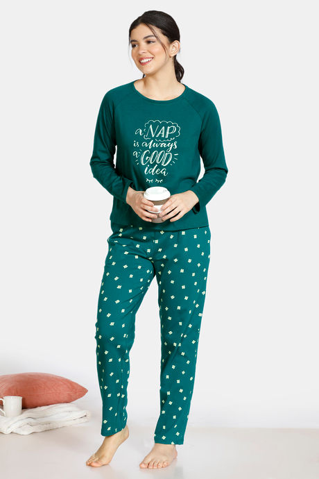 Zivame Pretty Pigs Cotton Pyjama Set - Green — image 4