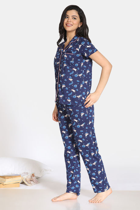 Zivame Barnyard Cotton Pyjama Set - Navy Blue — image 2