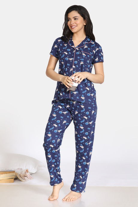 Zivame Barnyard Cotton Pyjama Set - Navy Blue — image 4