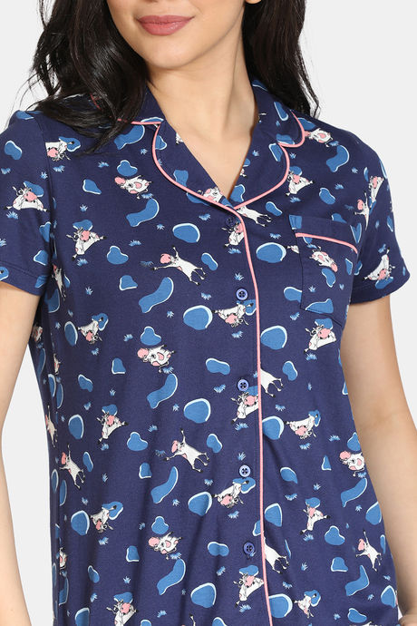 Zivame Barnyard Cotton Pyjama Set - Navy Blue — image 5