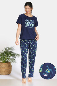 Buy Zivame Doodle Cotton Pyjama Set - Navy Blue