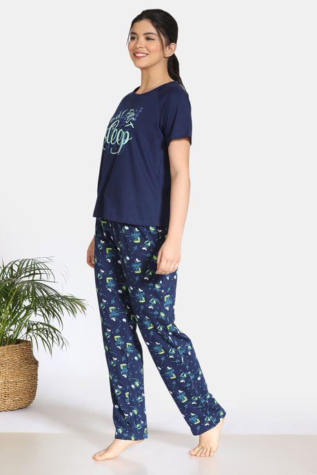Zivame Doodle Cotton Pyjama Set - Navy Blue — image 2