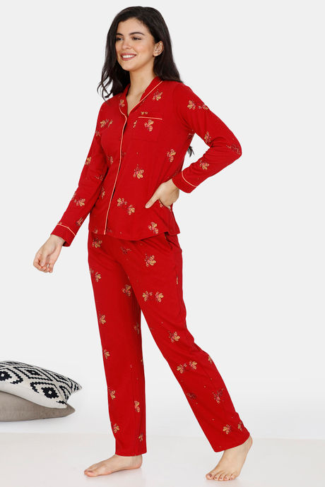Zivame Queen Bee Antiviral Finish Cotton Pyjama Set - Red — image 2