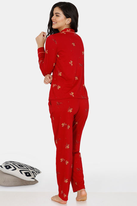 Zivame Queen Bee Antiviral Finish Cotton Pyjama Set - Red — image 3