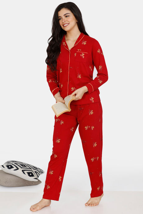 Zivame Queen Bee Antiviral Finish Cotton Pyjama Set - Red — image 4