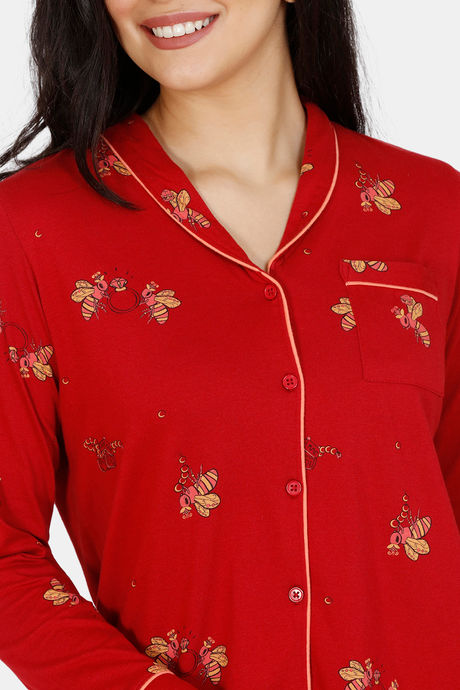 Zivame Queen Bee Antiviral Finish Cotton Pyjama Set - Red — image 5