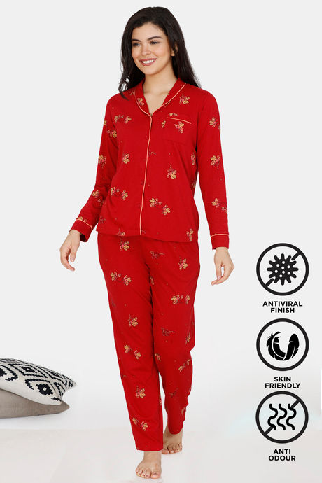 Zivame Queen Bee Antiviral Finish Cotton Pyjama Set - Red — image 7
