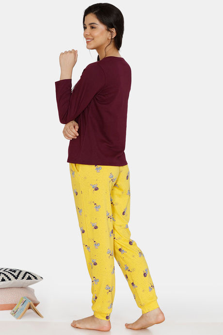 Zivame Queen Bee Cotton Pyjama Set - Yellow Maroon — image 3