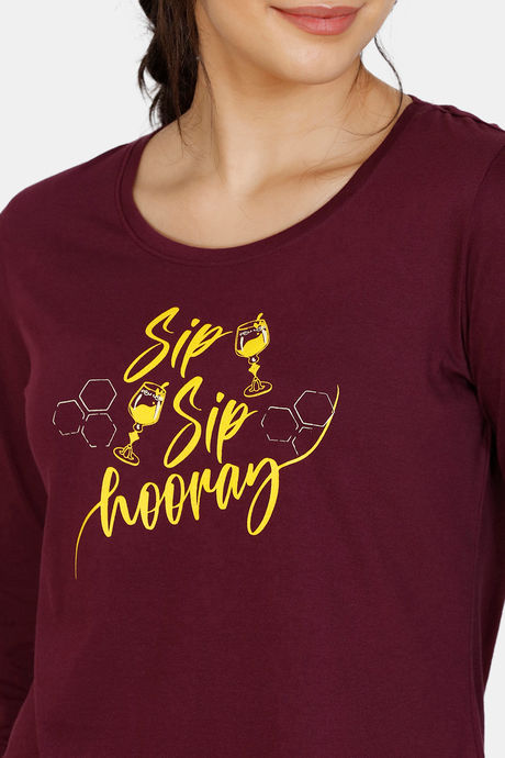 Zivame Queen Bee Cotton Pyjama Set - Yellow Maroon — image 5