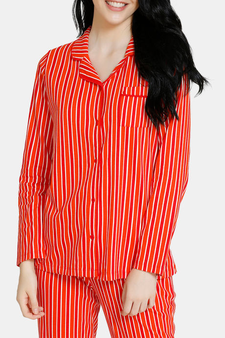 Zivame Sleep Assorted Collar Neck Long Sleeve Top - Orange — image 4