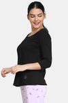 Zivame Sleep Assorted Round Neck Long Sleeve Top - Black — thumbnail 2